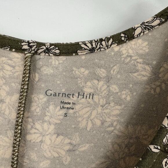 Garnet Hill Seamed Knit Trapeze Dress Olive Dot Floral 3/4 Sleeves Size Small - Picture 8 of 10